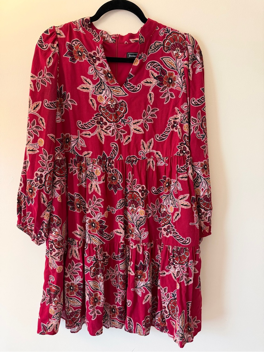 Jessica Fuchsia Floral Tiered Long Sleeve Dress